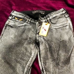 Robin's Jeans,size 27, silver foil with clear crystals